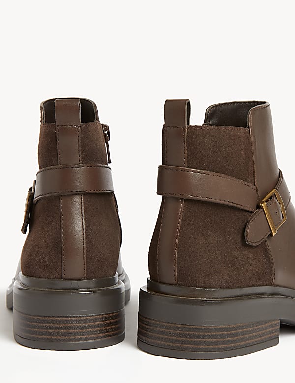 Wide Fit Leather Buckle Ankle Boots