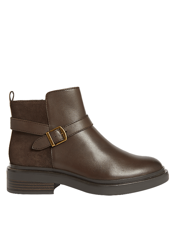 Wide Fit Leather Buckle Ankle Boots
