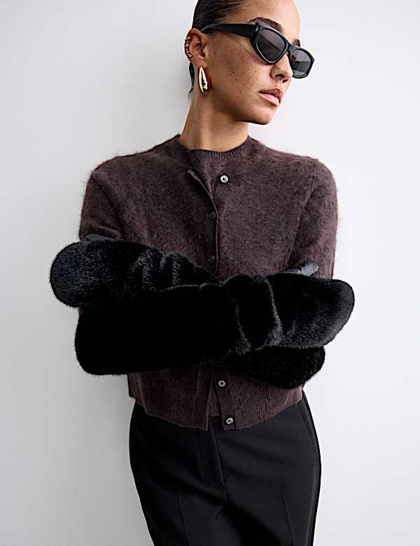 Leather & Faux Fur Long Mittens - SI