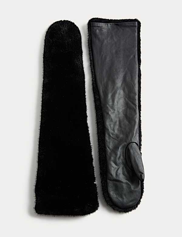 Leather & Faux Fur Long Mittens - SI
