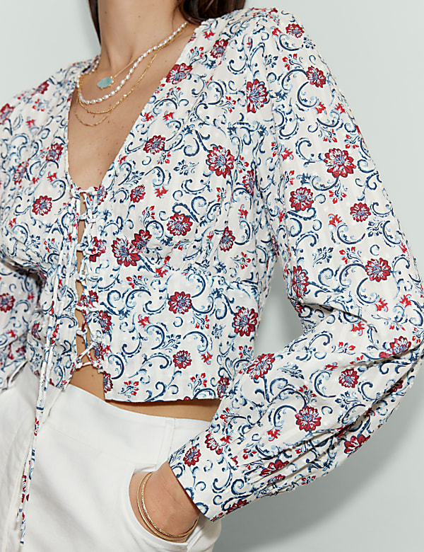 Top 100&nbsp;% coton à imprimé et noeud avant - FR