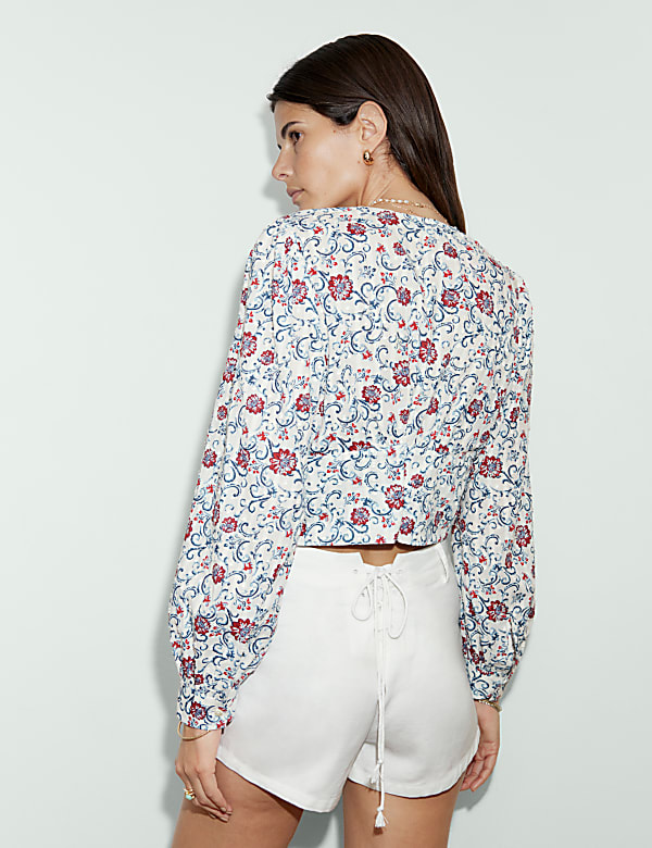 Top 100&nbsp;% coton à imprimé et noeud avant - FR