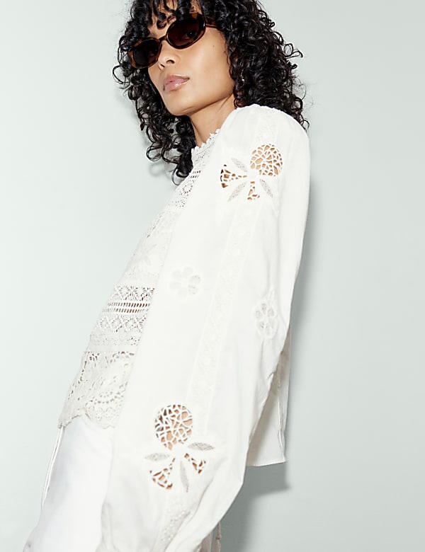 Pure Cotton Statement Lace Trim Blouse - SI