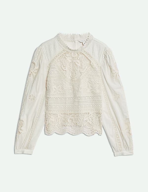 Pure Cotton Statement Lace Trim Blouse - SI