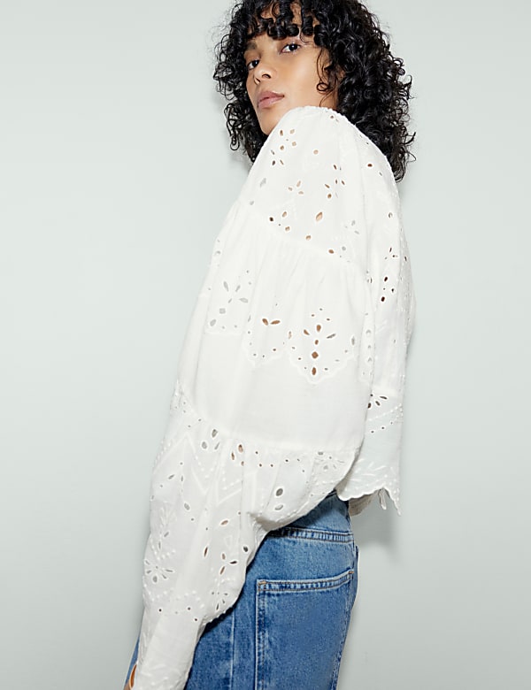 Pure Cotton Broderie Blouse - HU