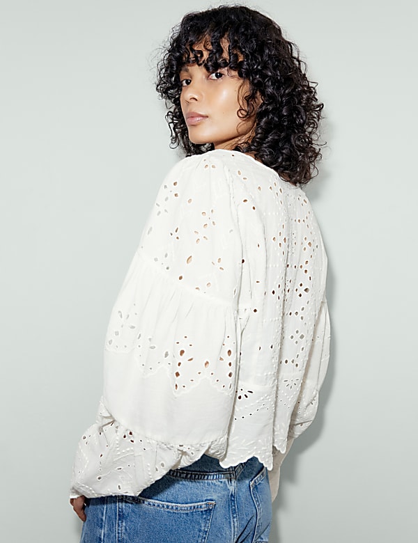 Pure Cotton Broderie Blouse - HU