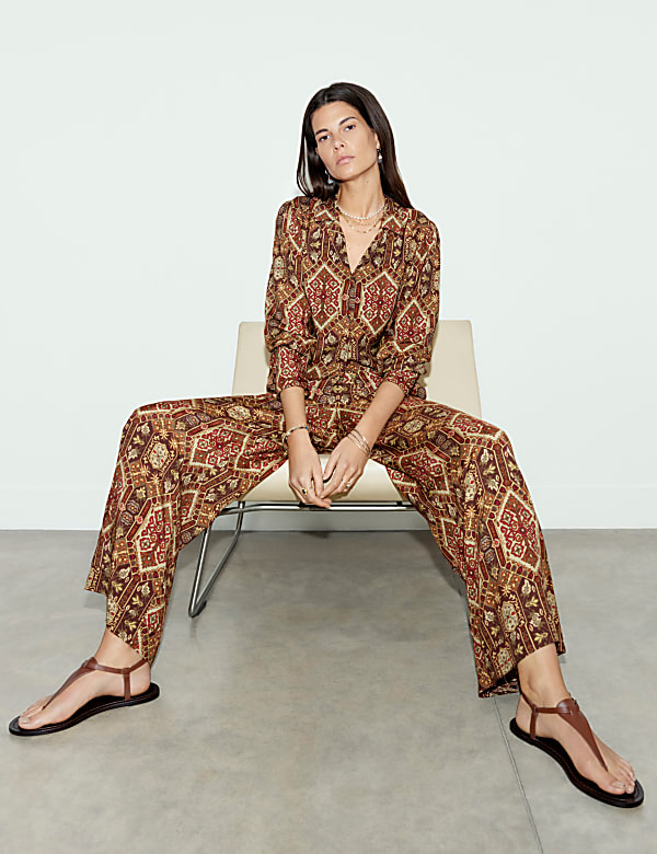 Printed Wide Leg Trousers - US