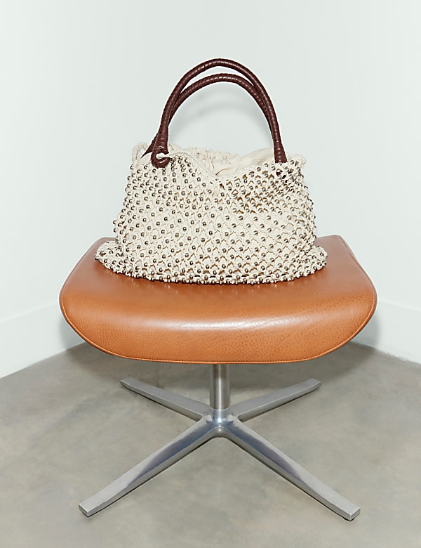 Makramowa torba metaliczna z koralikami - PL