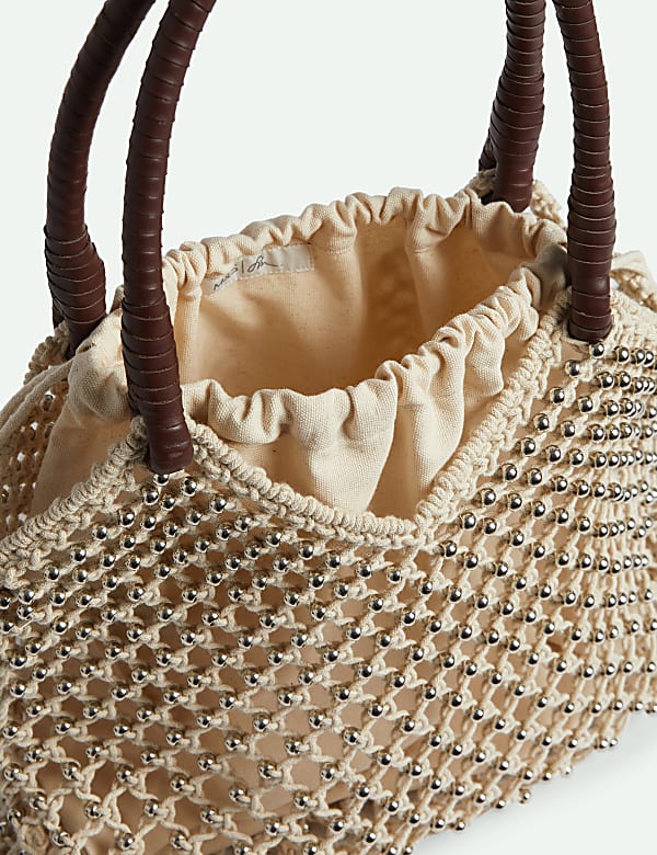 Makramowa torba metaliczna z koralikami - PL