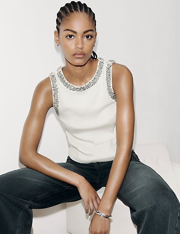 Embellished Ribbed Top - CY