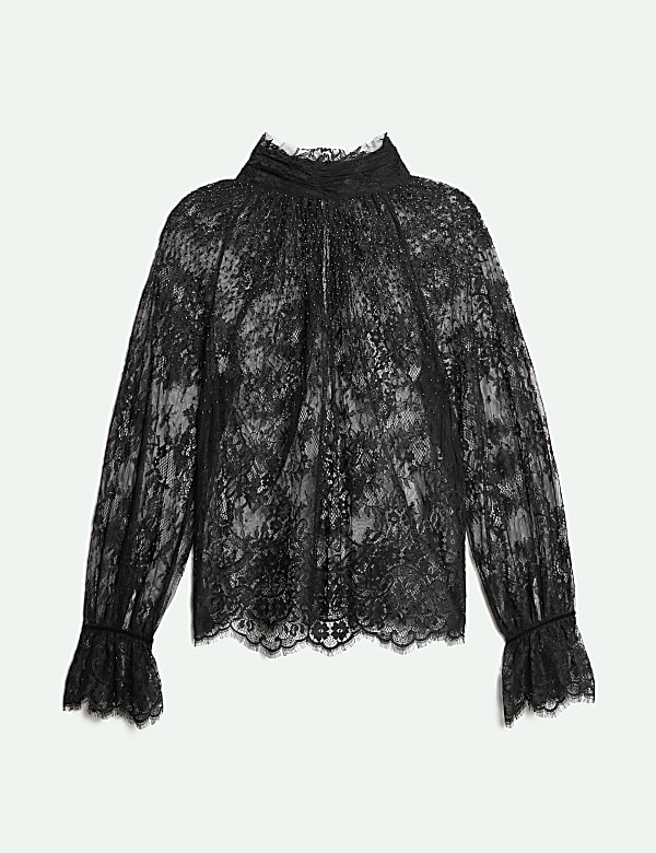 Lace High-Neck Long-Sleeved Top - BE