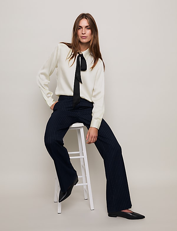 חולצת משי טהור עם צווארון וקשירה - IL