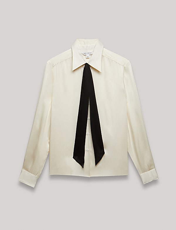 חולצת משי טהור עם צווארון וקשירה - IL