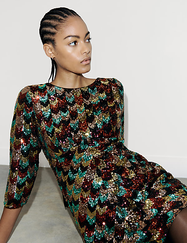 Bow Detail Sequin Mini Dress - LU