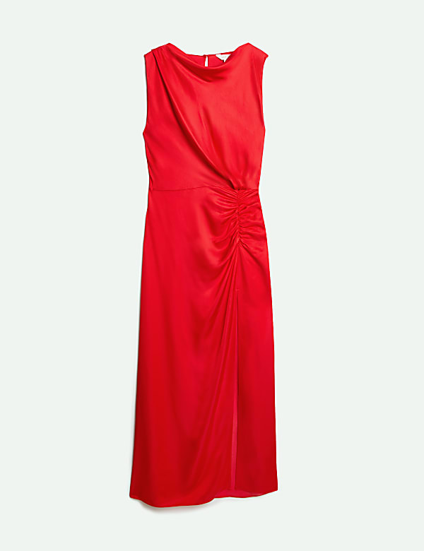 Robe maxi en satin d&eacute;tail ruch&eacute; - FR