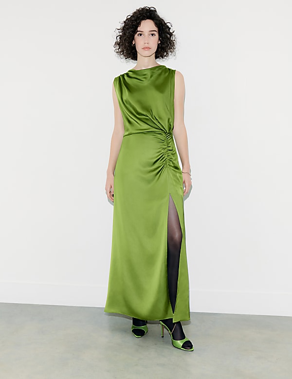 Robe maxi en satin détail ruché - CH