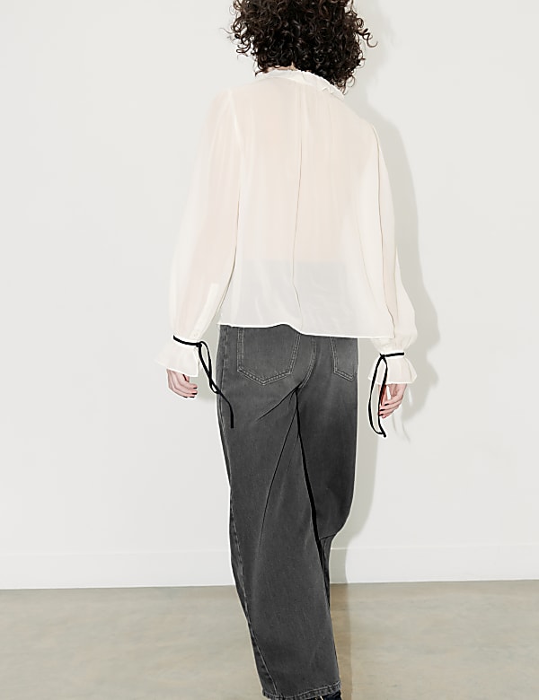 Blusa 100% seda con lazada y volantes - ES