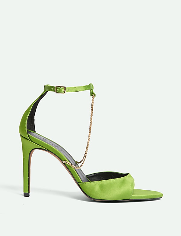 Chain-Detail Satin Sandals - CZ