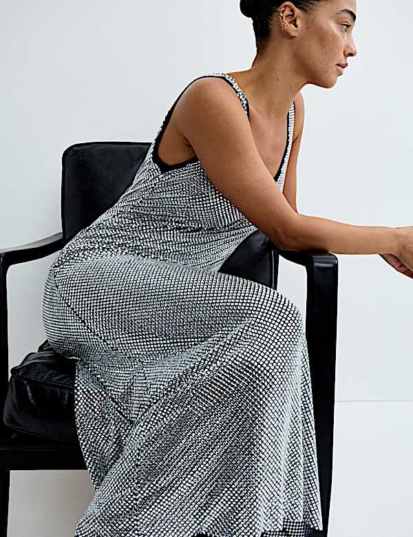 Metallic Embellished Maxi Bodycon Dress - NO