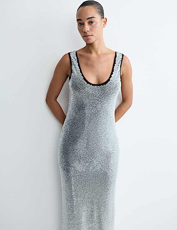 Metallic Embellished Maxi Bodycon Dress - NO