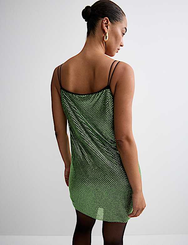 Metallic Embellished Mini Shift Dress - KR