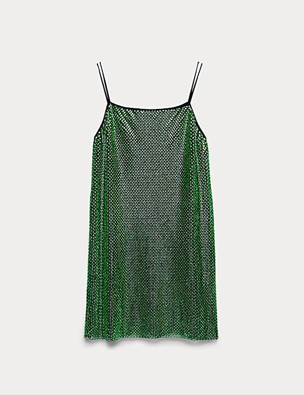 Metallic Embellished Mini Shift Dress - KR