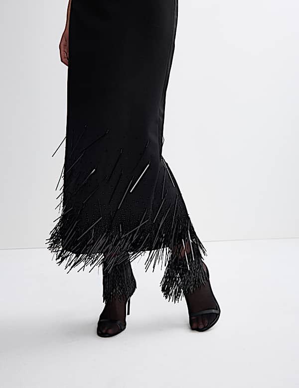 Wool Blend Embellished Tassel Midi Dress - BN