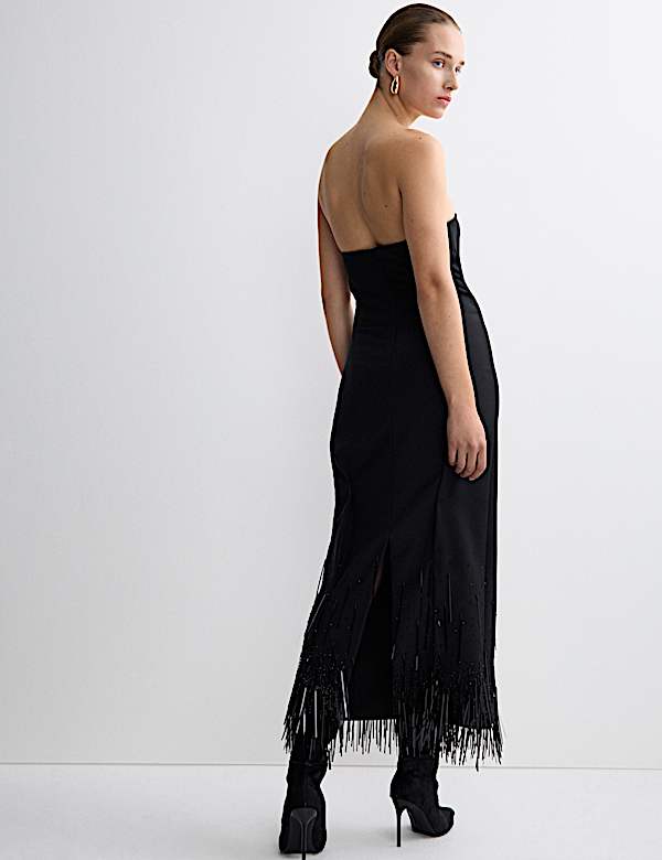 Wool Blend Embellished Tassel Midi Dress - BN