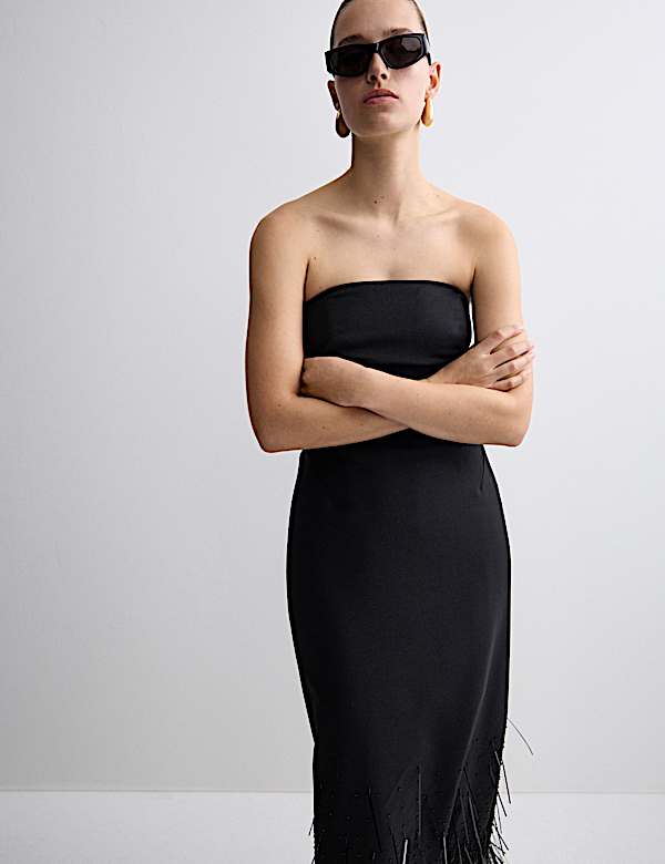 Wool Blend Embellished Tassel Midi Dress - BN