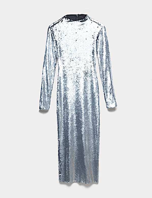 Sequin Embellished High Neck Midaxi Dress - AL