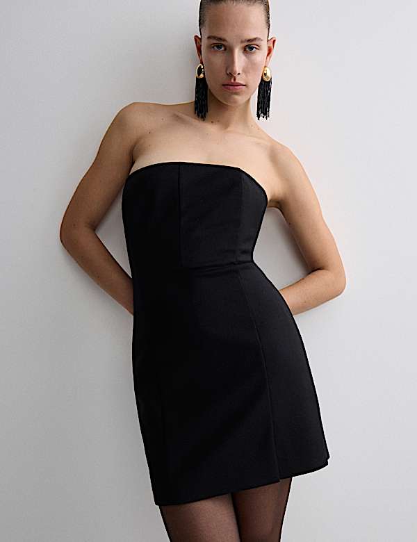 Wool Blend Strapless Mini Tailored Dress - NO