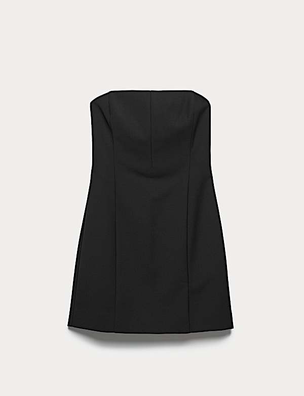 Wool Blend Strapless Mini Tailored Dress - NO