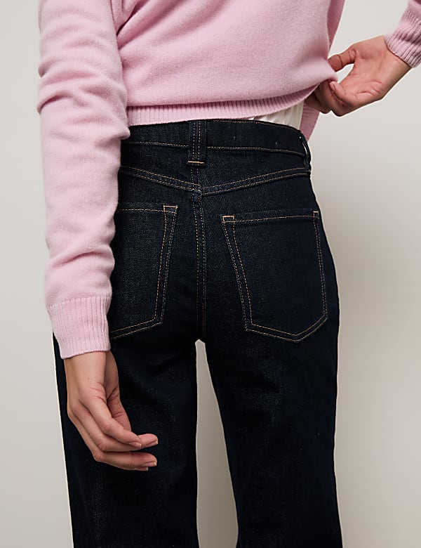 ג'ינס מבד עשיר בכותנה בגזרה גבוהה עם רגל רחבה - IL