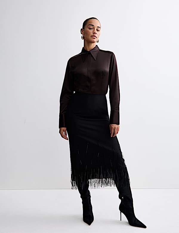 Satin Collared Fitted Long Sleeve Shirt - BE