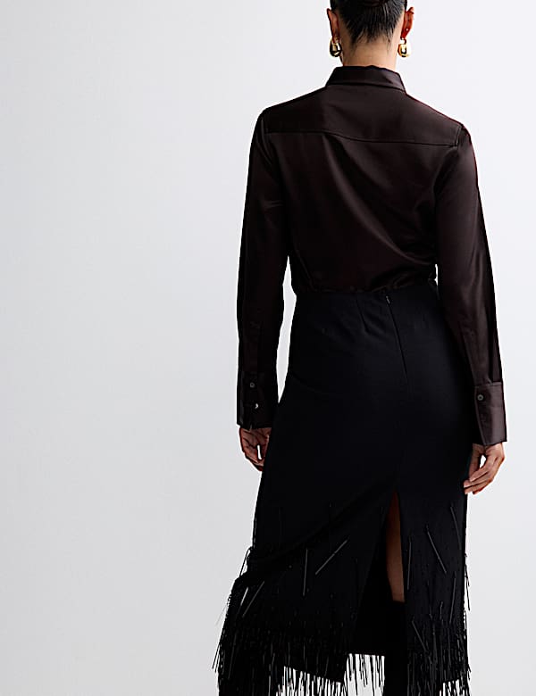 Satin Collared Fitted Long Sleeve Shirt - BE