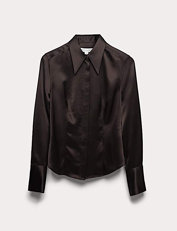 Satin Collared Fitted Long Sleeve Shirt - BE