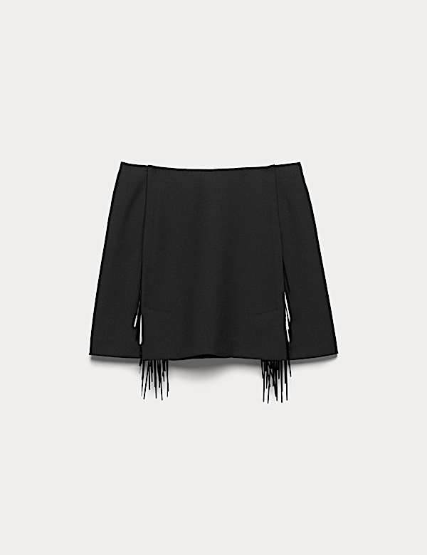 Wool Blend Embellished Tassel Mini Skirt - NO