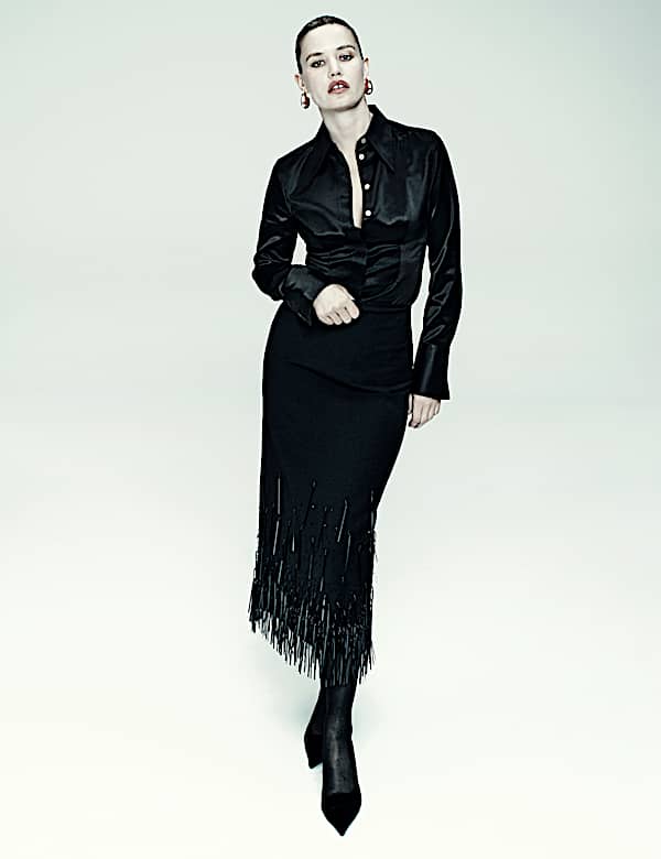 Wool Blend Embellished Tassel Midi Skirt - PT