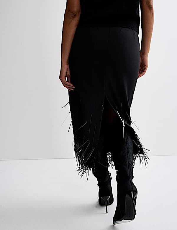 Wool Blend Embellished Tassel Midi Skirt - PT