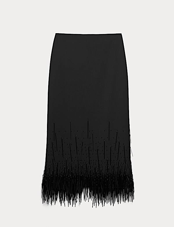 Wool Blend Embellished Tassel Midi Skirt - PT