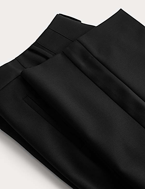 Wool Blend Satin Trim Wide Leg Trousers - BN