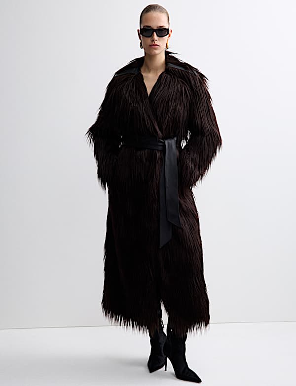 Faux Fur Collared Longline Trench Coat - IT
