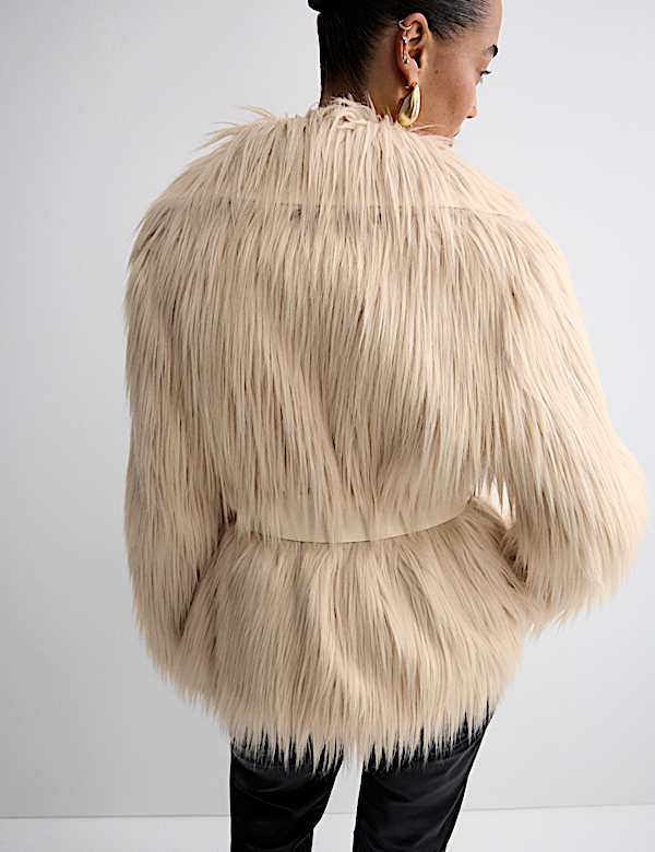 Faux Fur Belted Collared Relaxed Jacket - PT