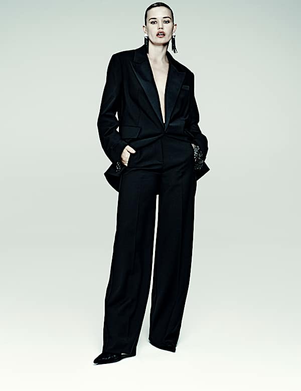 Wool Blend Satin Trim Tailored Blazer - NO