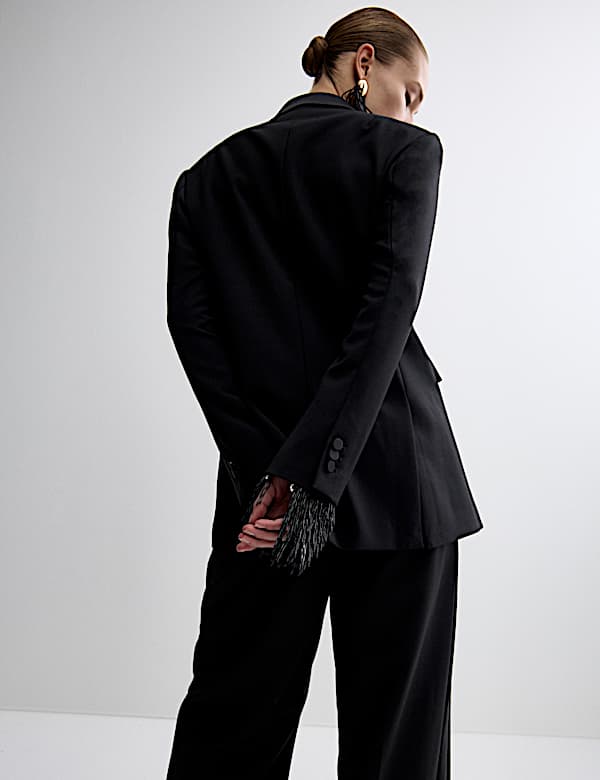 Wool Blend Satin Trim Tailored Blazer - NO