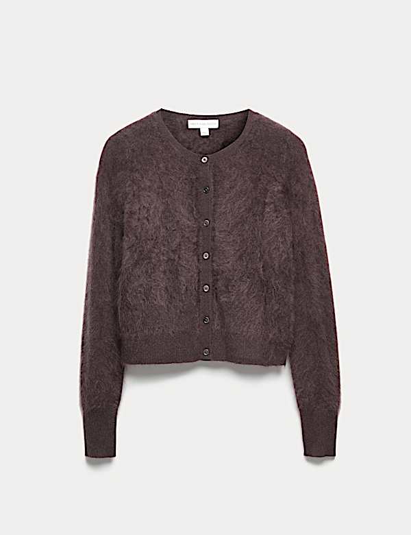 Brushed Pure Cashmere Button Front Cardigan - KR