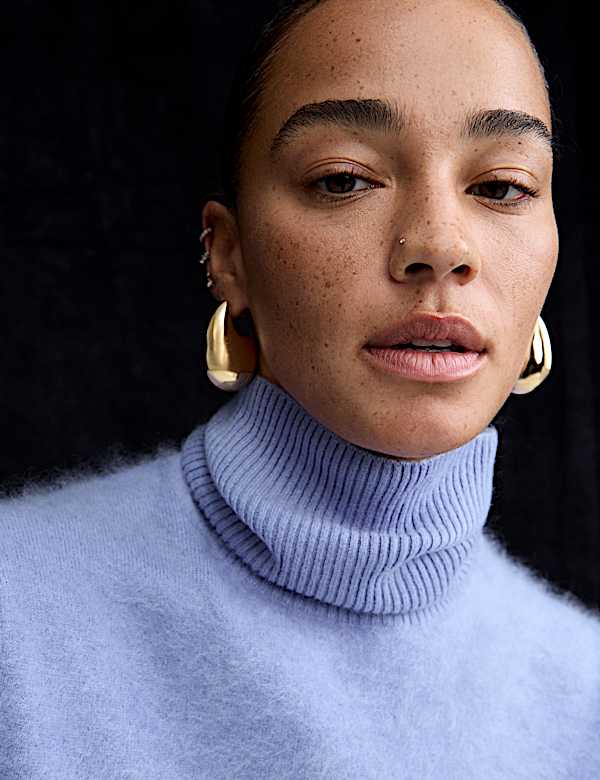 Pure Cashmere Roll Neck Knitted Top - VN