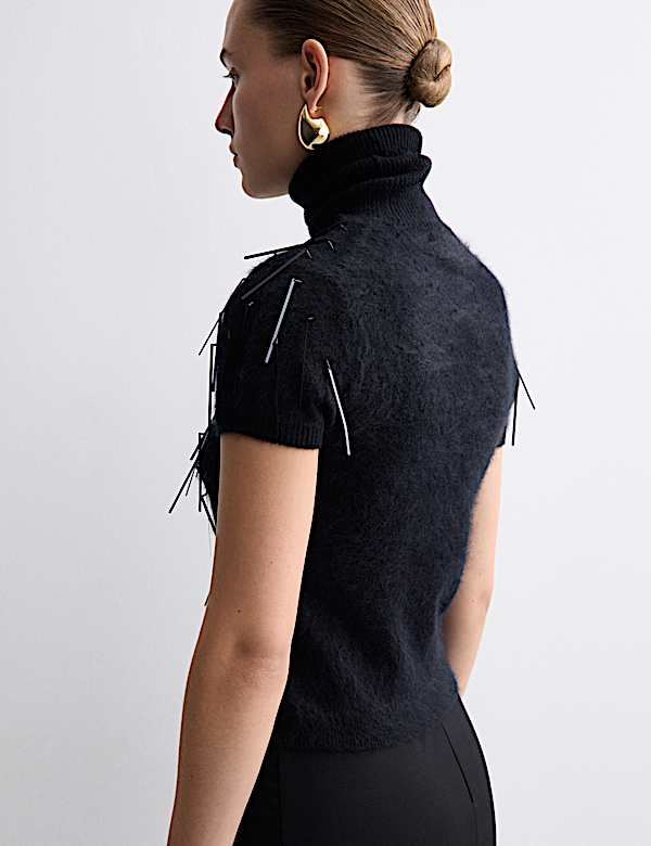 Pure Cashmere Embellished Roll Neck Top - VN