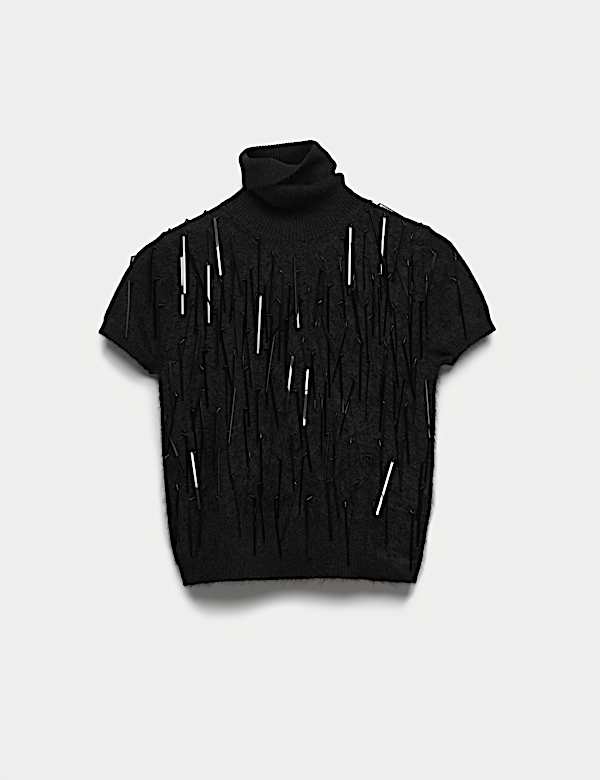 Pure Cashmere Embellished Roll Neck Top - VN