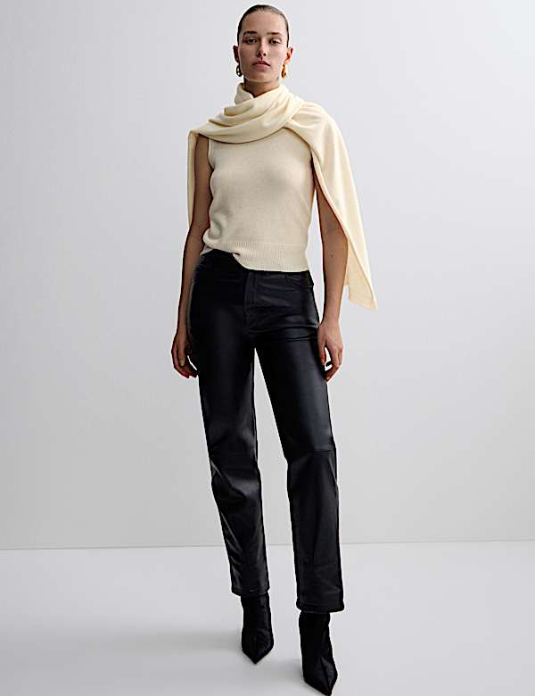 Pure Cashmere Scarf Neck Knitted Top - NO